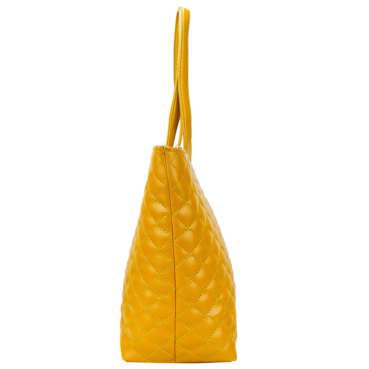 Blossom Vegan Leather Quilted Tote Bag - Yellow