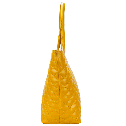 Blossom Vegan Leather Quilted Tote Bag - Yellow