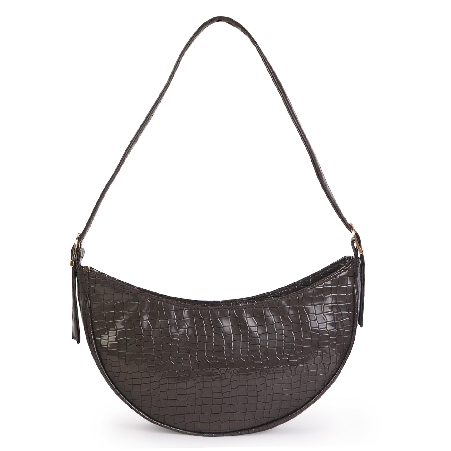 Crescent Moon Vegan Leather Snake Skin Shoulder Bag - Grey