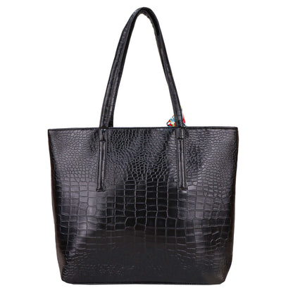 Croco Bloom Vegan Leather Tote Bag - Black