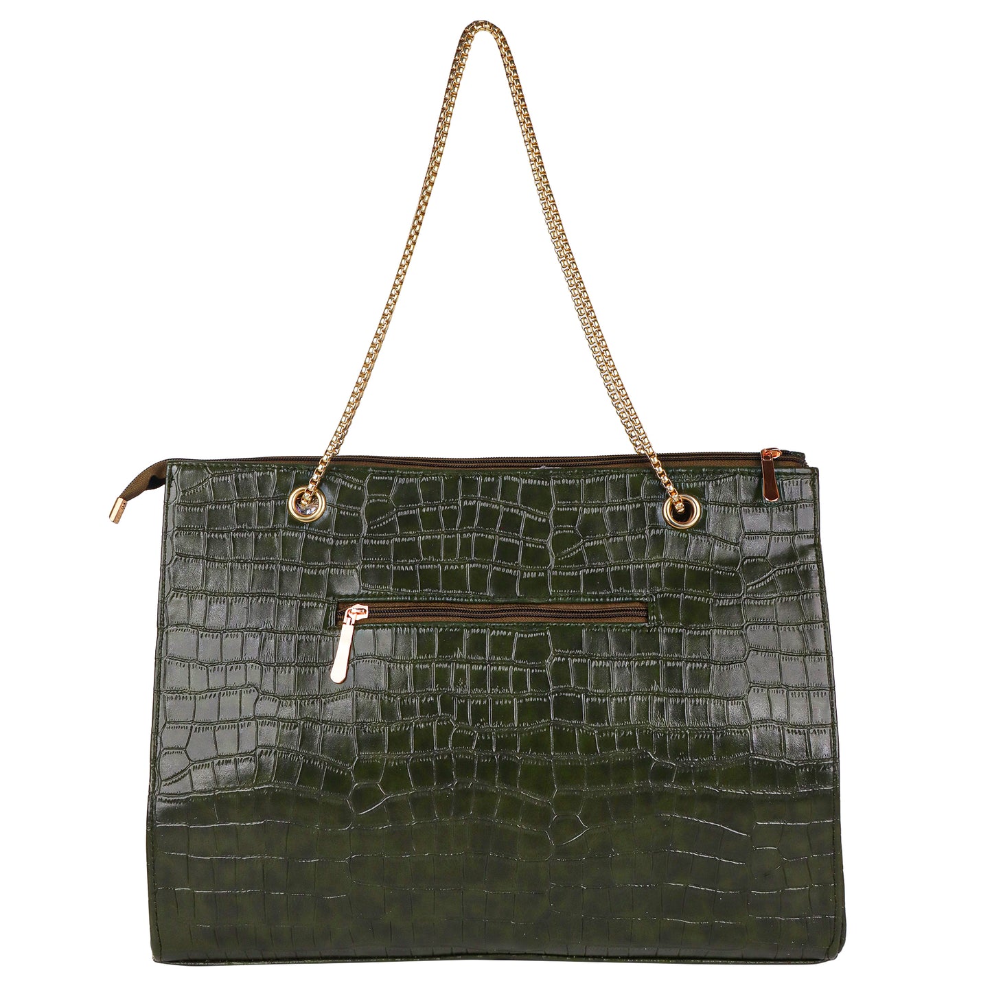 Croco Aurora Vegan Leather Tote Bag with Chain Straps - Green