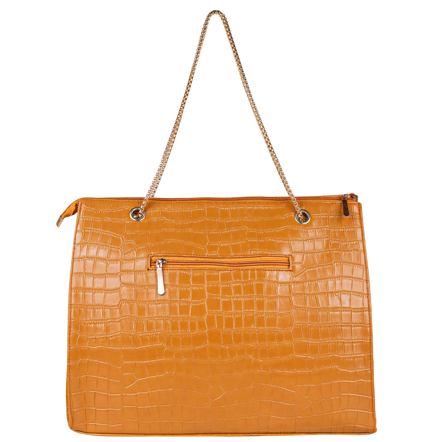 Croco Aurora Vegan Leather Tote Bag with Chain Straps - Yellow