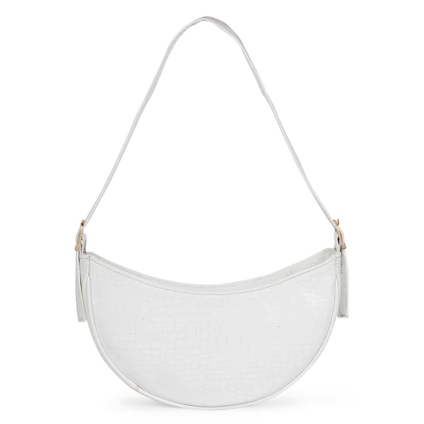 Crescent Moon Vegan Leather Snake Skin Shoulder Bag - White