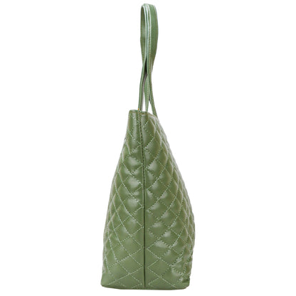 Blossom Vegan Leather Quilted Tote Bag - Green