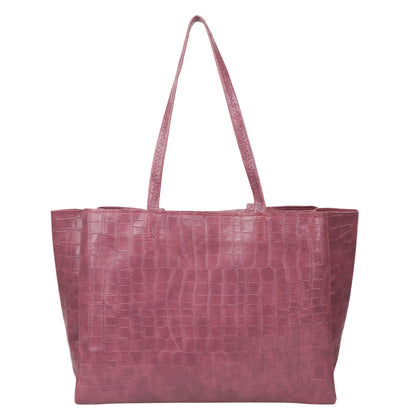 Kroko Vegan Leather 3 Compartment Tote Bag - Purple