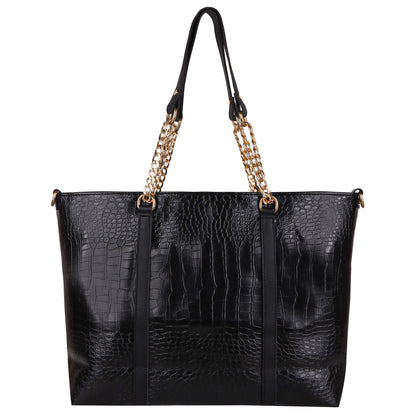 Callista Croco Vegan Leather Tote Bag with Money Pouch - Black