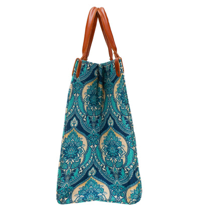 Gardinia Floral Canvas Hand Bag - Blue