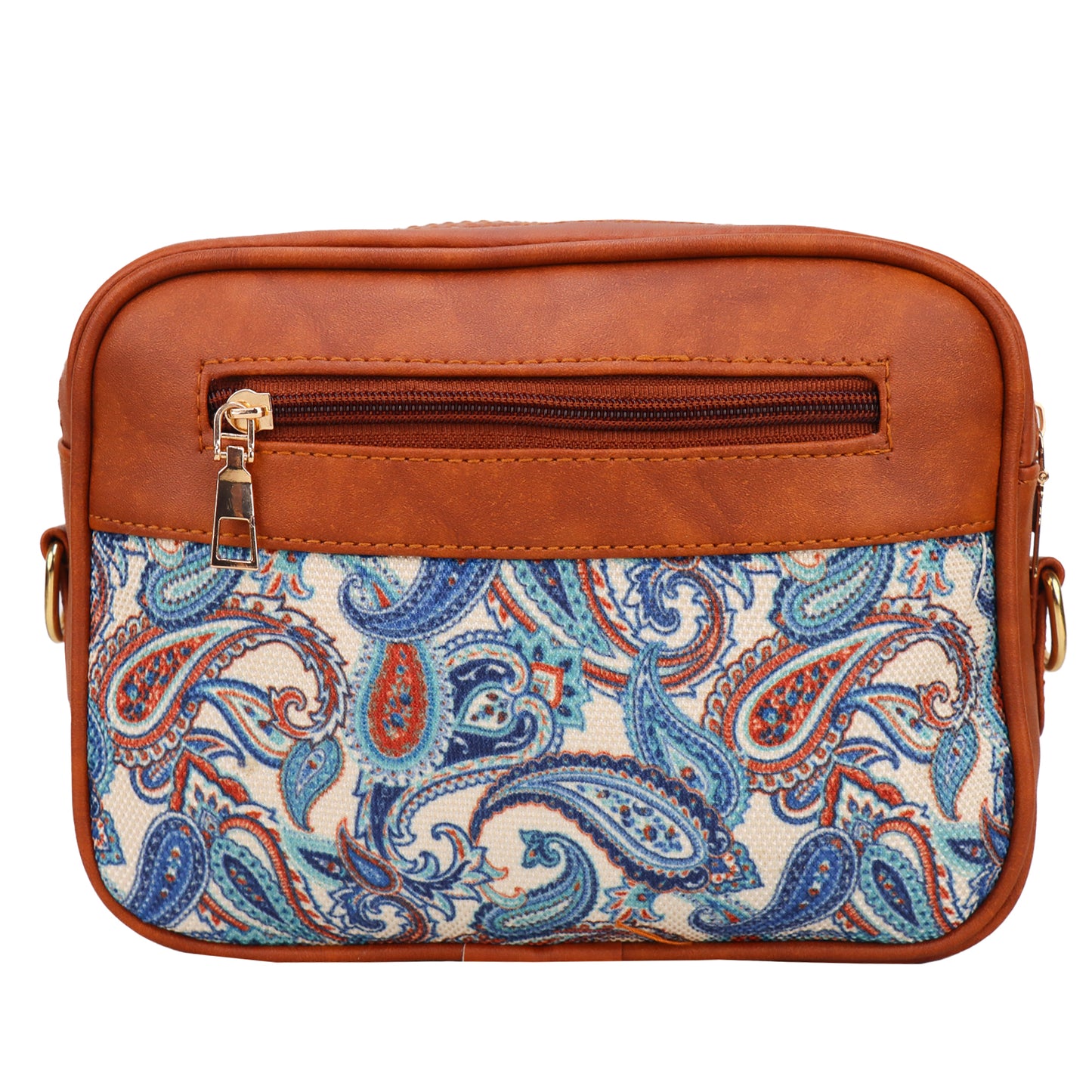 Ms. Elegant Paisley Printed Vegan Leather Sling Bag - Blue