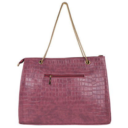 Croco Aurora Vegan Leather Tote Bag with Chain Straps - Purple