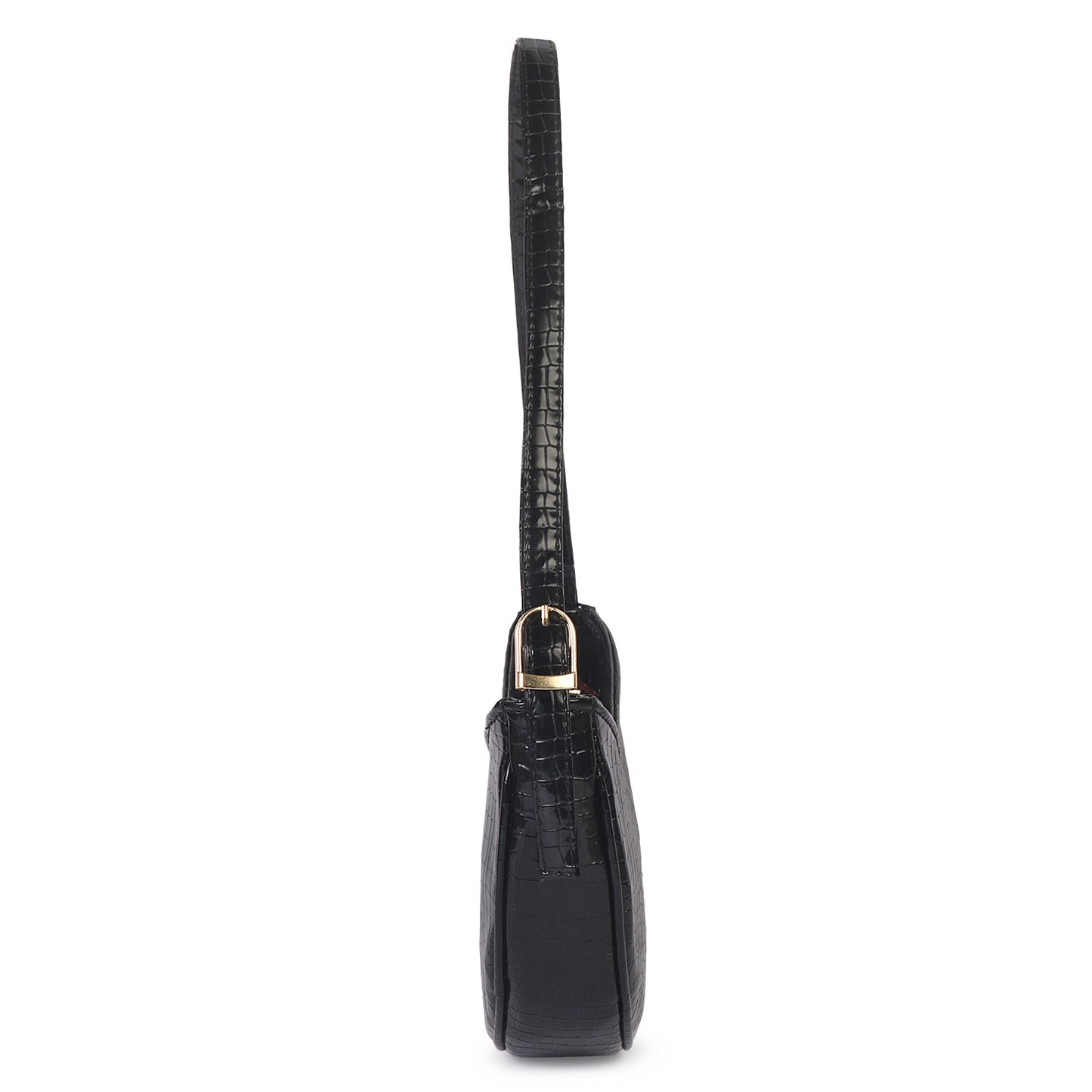 Crescent Moon Vegan Leather Snake Skin Shoulder Bag - Black