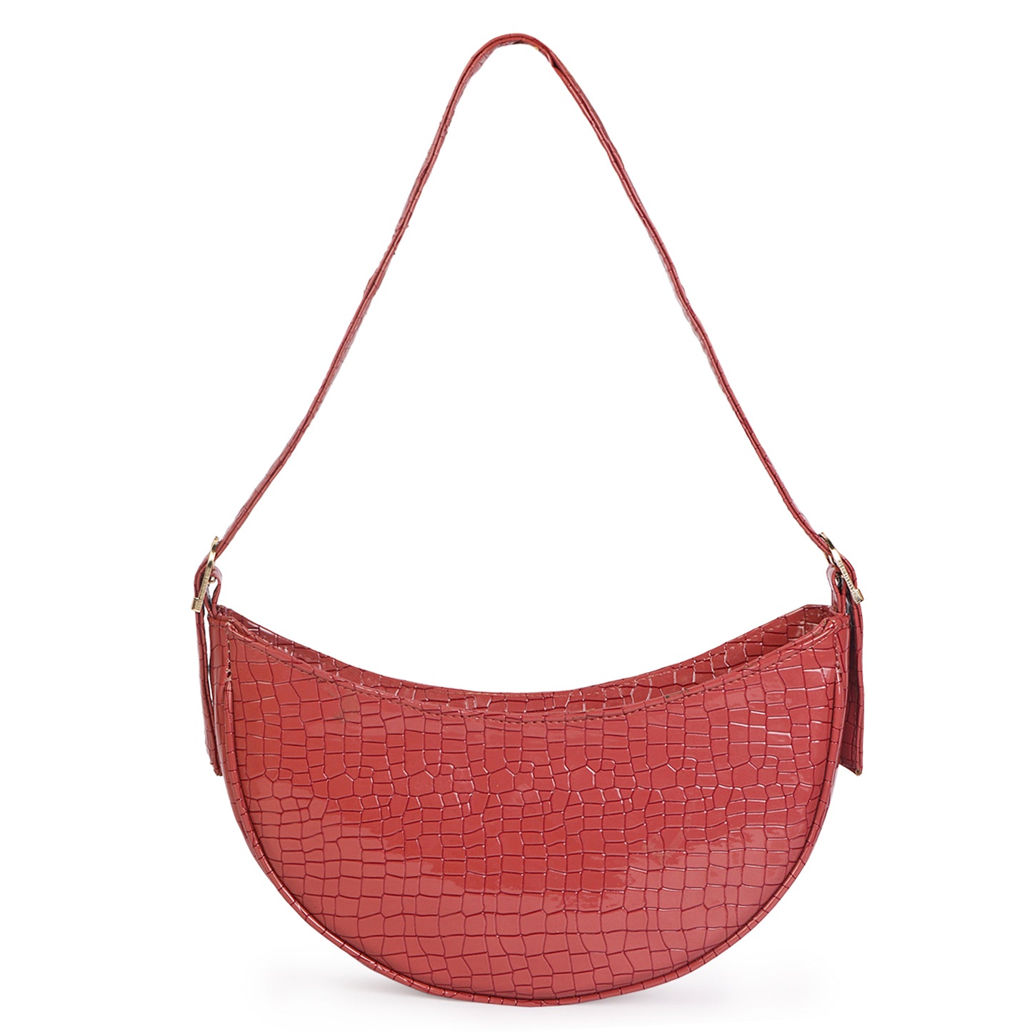 Crescent Moon Vegan Leather Snake Skin Shoulder Bag - Red