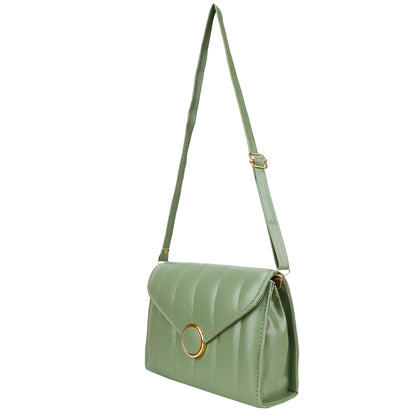 Ms. Puffy Vegan Leather quilted Sling Bag - Green