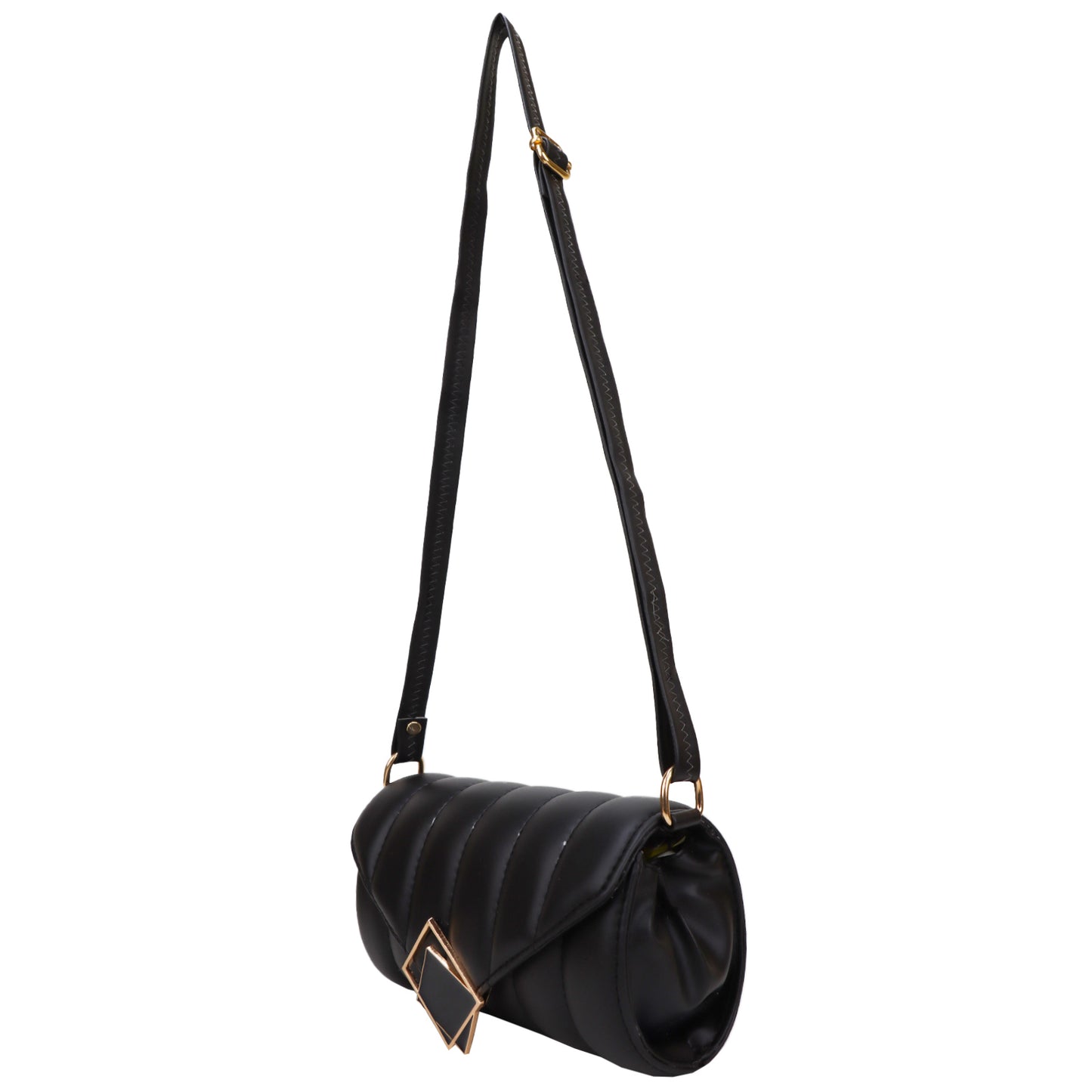 Princess Puffy Vegan Leather Quilted Sling Bag - Black