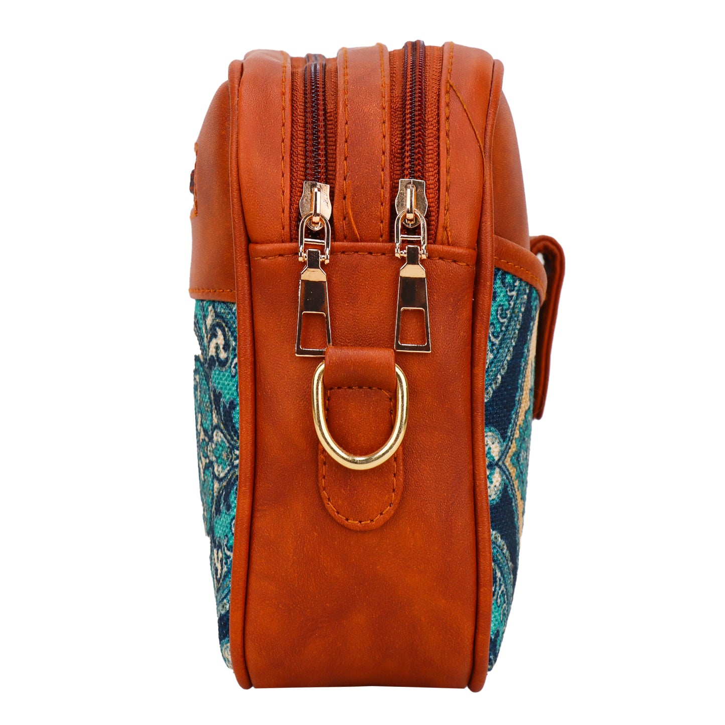 Ms. Elegant Paisley Printed Vegan Leather Sling Bag - Sky Blue