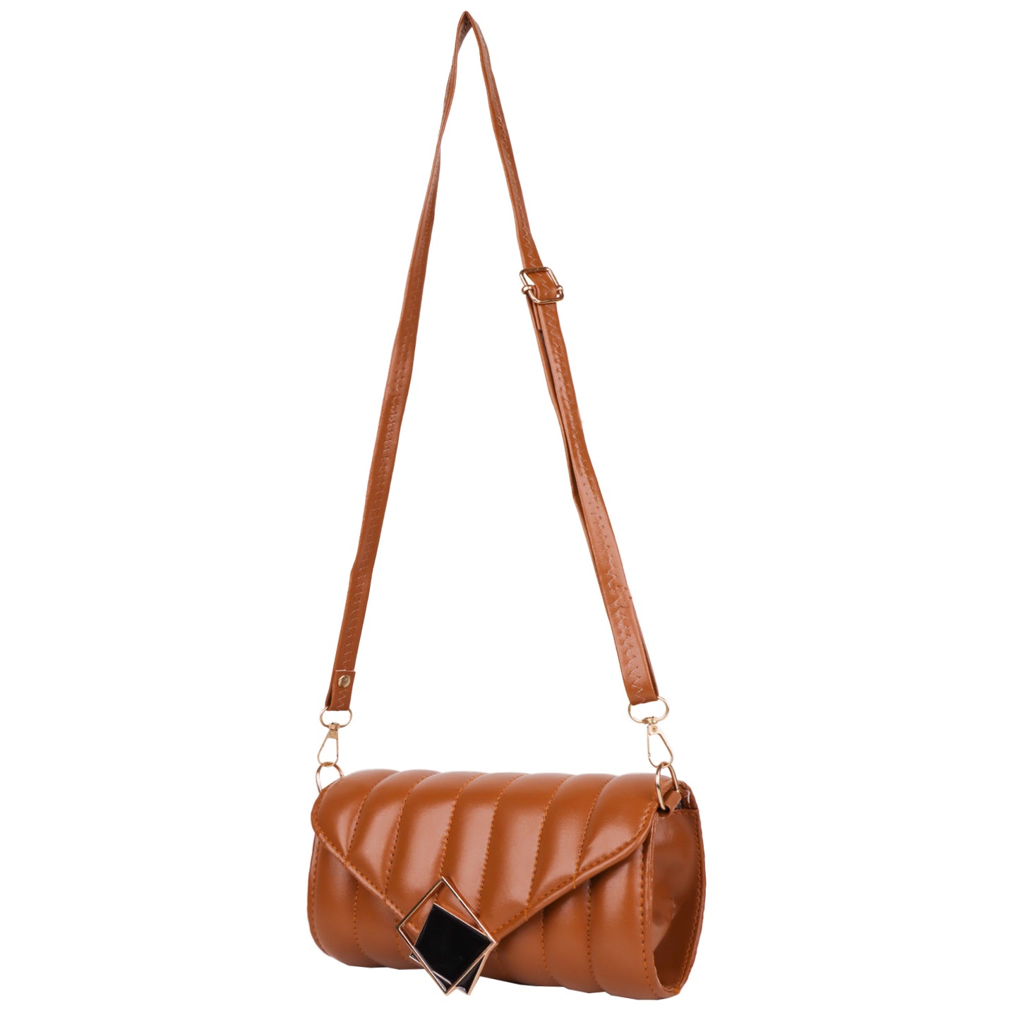 Princess Puffy Vegan Leather Quilted Sling Bag - Brown