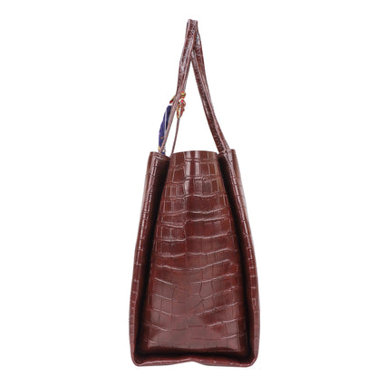 Kroko Vegan Leather 3 Compartment Tote Bag - Brown