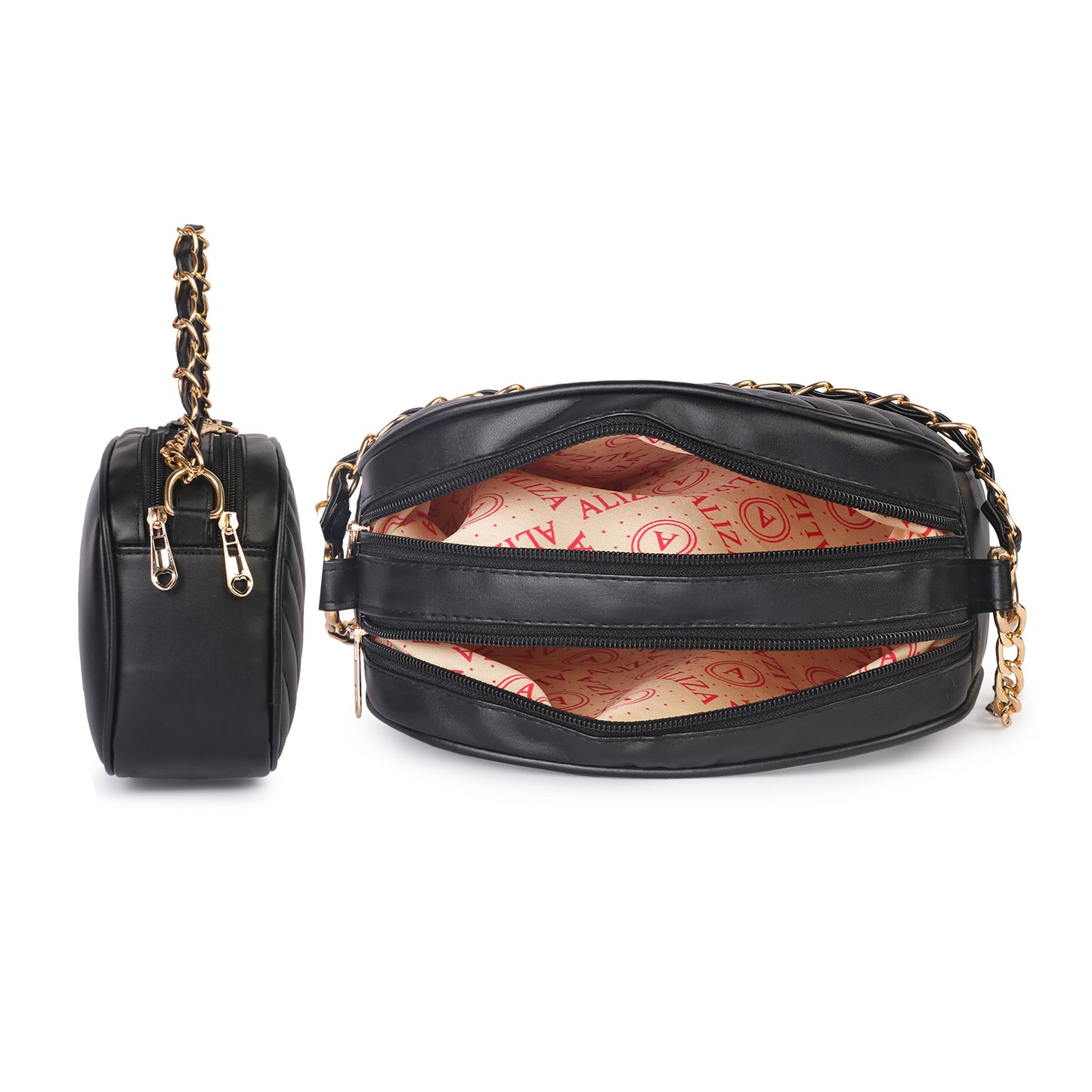 Princess Malibu Vegan Leather Quilted Sling Bag - Black