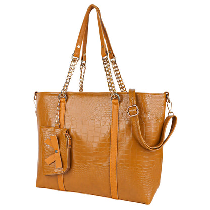 Callista Croco Vegan Leather Tote Bag with Money Pouch - Yellow