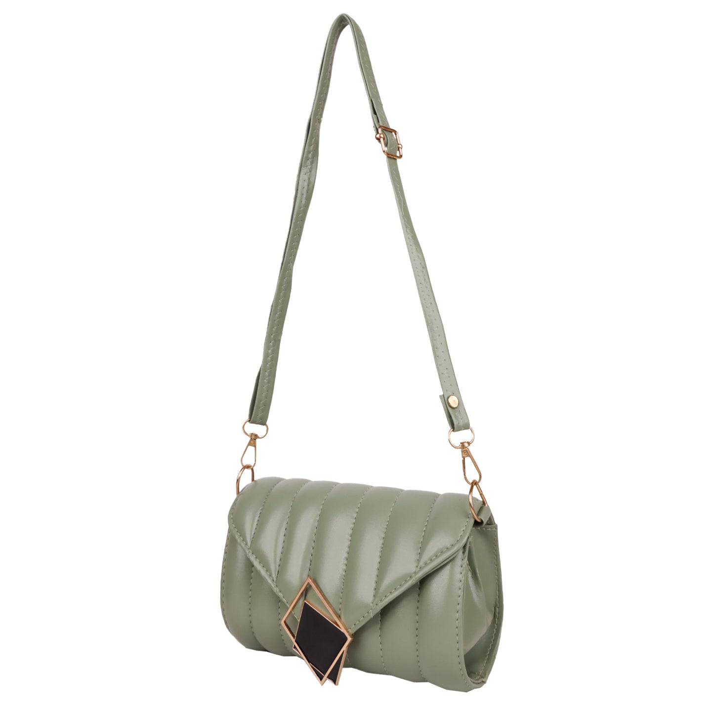 Princess Puffy Vegan Leather Quilted Sling Bag - Green