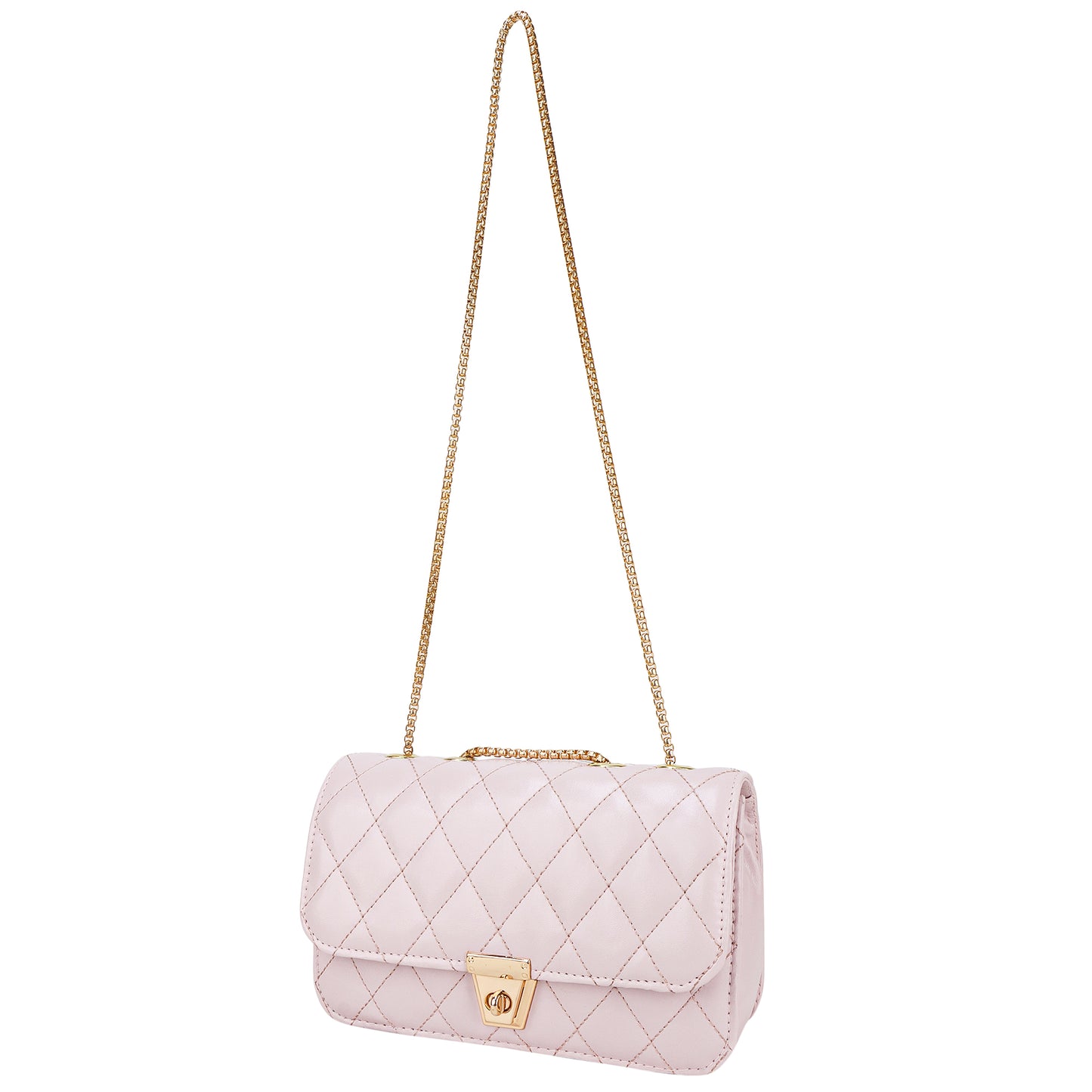 Miss Brasilia Vegan Leather Quilted Sling Bag - Light Pink