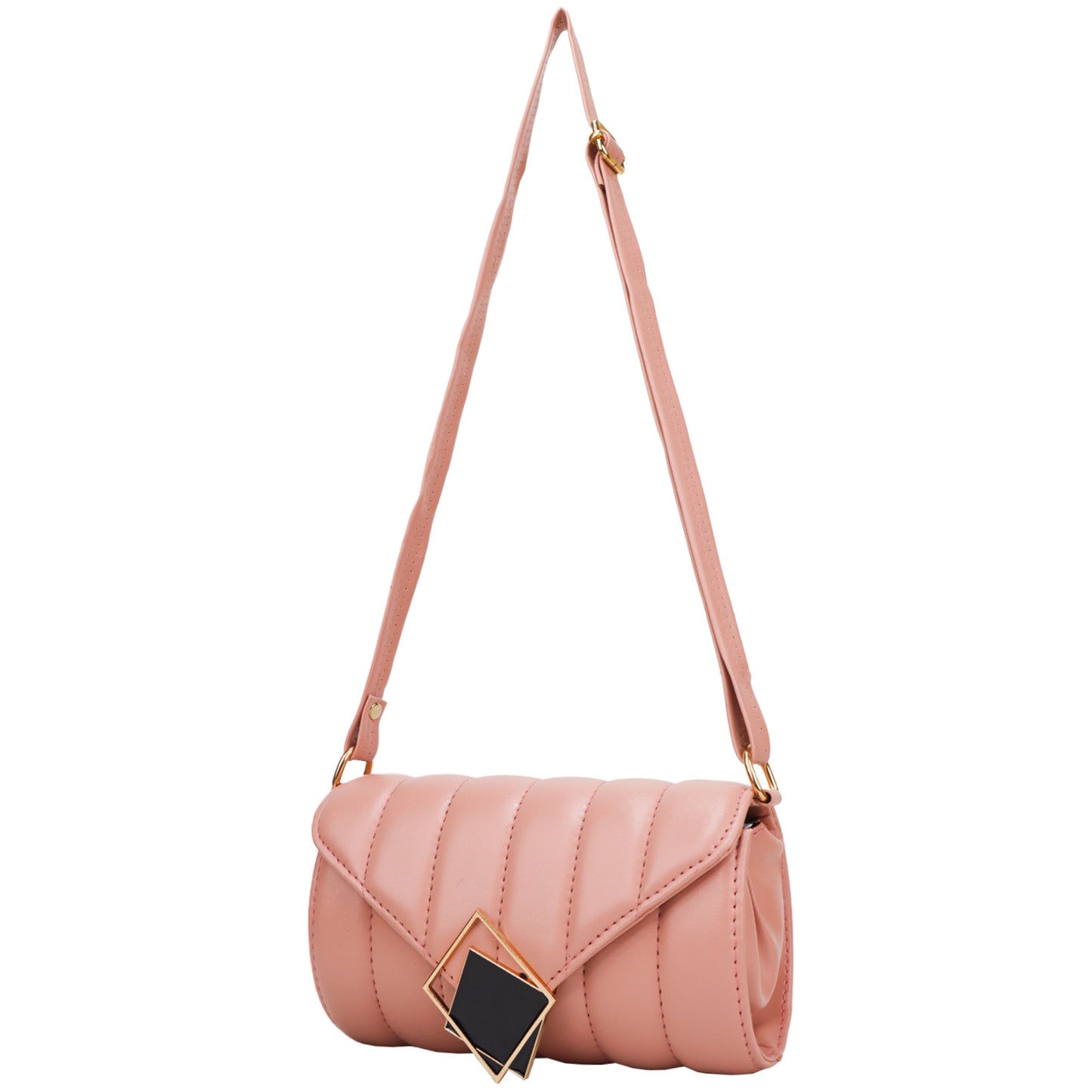 Princess Puffy Vegan Leather Quilted Sling Bag - Peach