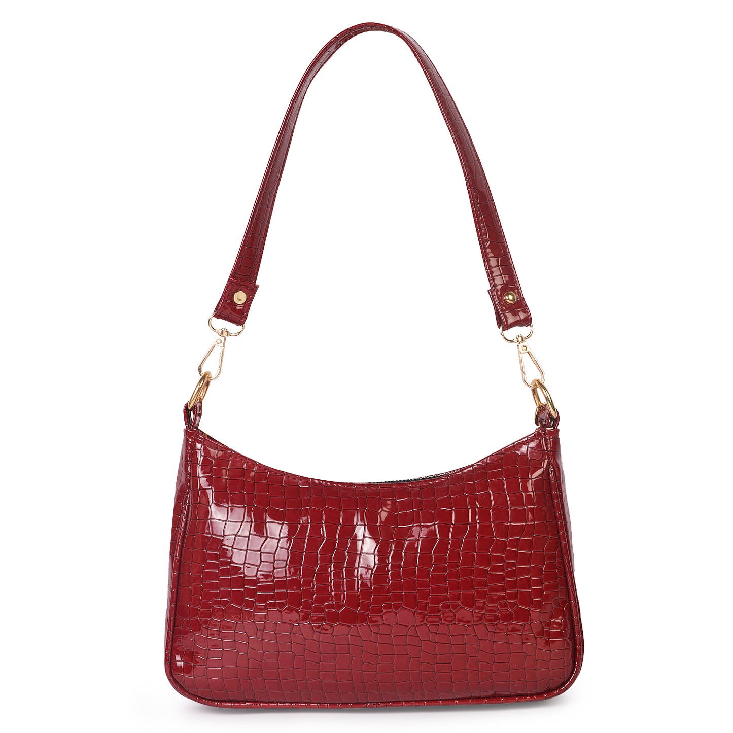 Princess Crescent Vegan Leather Snake Skin Shoulder Bag - Maroon