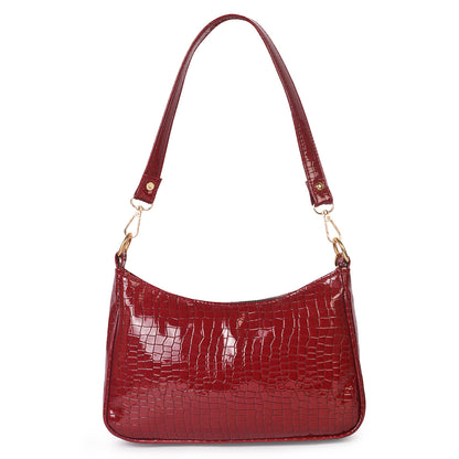 Princess Crescent Vegan Leather Snake Skin Shoulder Bag - Maroon