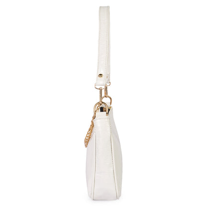 Princess Crescent Vegan Leather Snake Skin Shoulder Bag - White