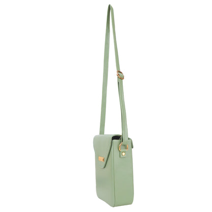 Miss Elona Vegan Leather Vertical Box Sling Messenger Bag - Green