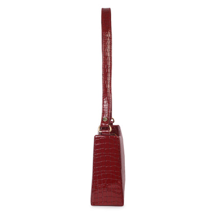 Princess Scarlet Vegan Leather Snake Skin Shoulder Bag - Maroon