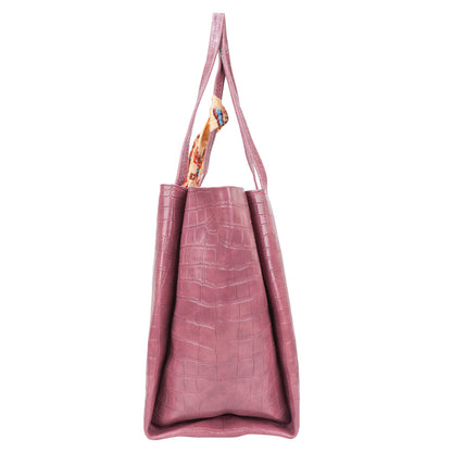 Kroko Vegan Leather 3 Compartment Tote Bag - Purple