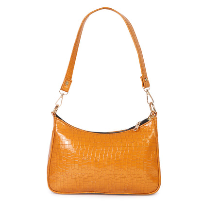 Princess Crescent Vegan Leather Snake Skin Shoulder Bag - Yellow