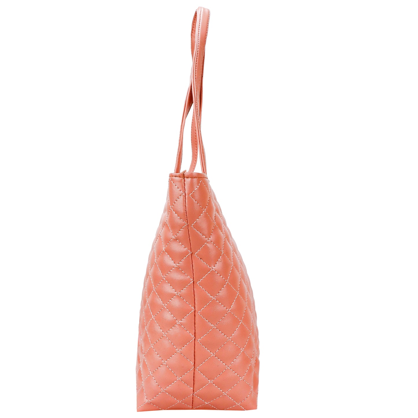 Blossom Vegan Leather Quilted Tote Bag - Peach