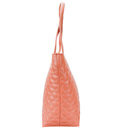 Blossom Vegan Leather Quilted Tote Bag - Peach