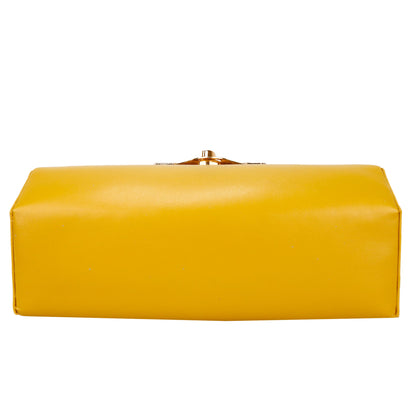 Madrid Vegan Leather Satchel Box Sling Bag - Yellow