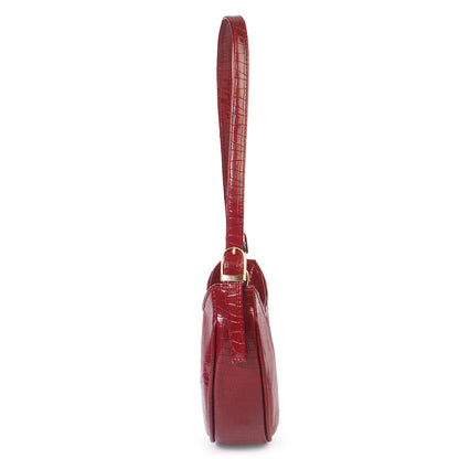 Crescent Moon Vegan Leather Snake Skin Shoulder Bag - Maroon