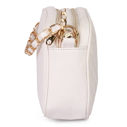 Princess Malibu Vegan Leather Quilted Sling Bag - White