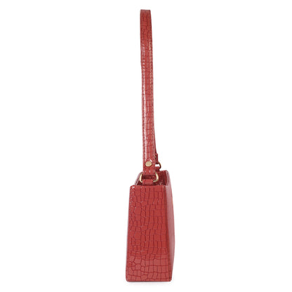 Princess Scarlet Vegan Leather Snake Skin Shoulder Bag - Red