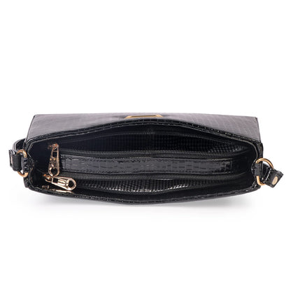 Princess Scarlet Vegan Leather Snake Skin Shoulder Bag - Black