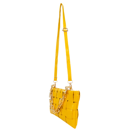 Miss Nairobi Vegan Leather Woven Sling Bag - Yellow