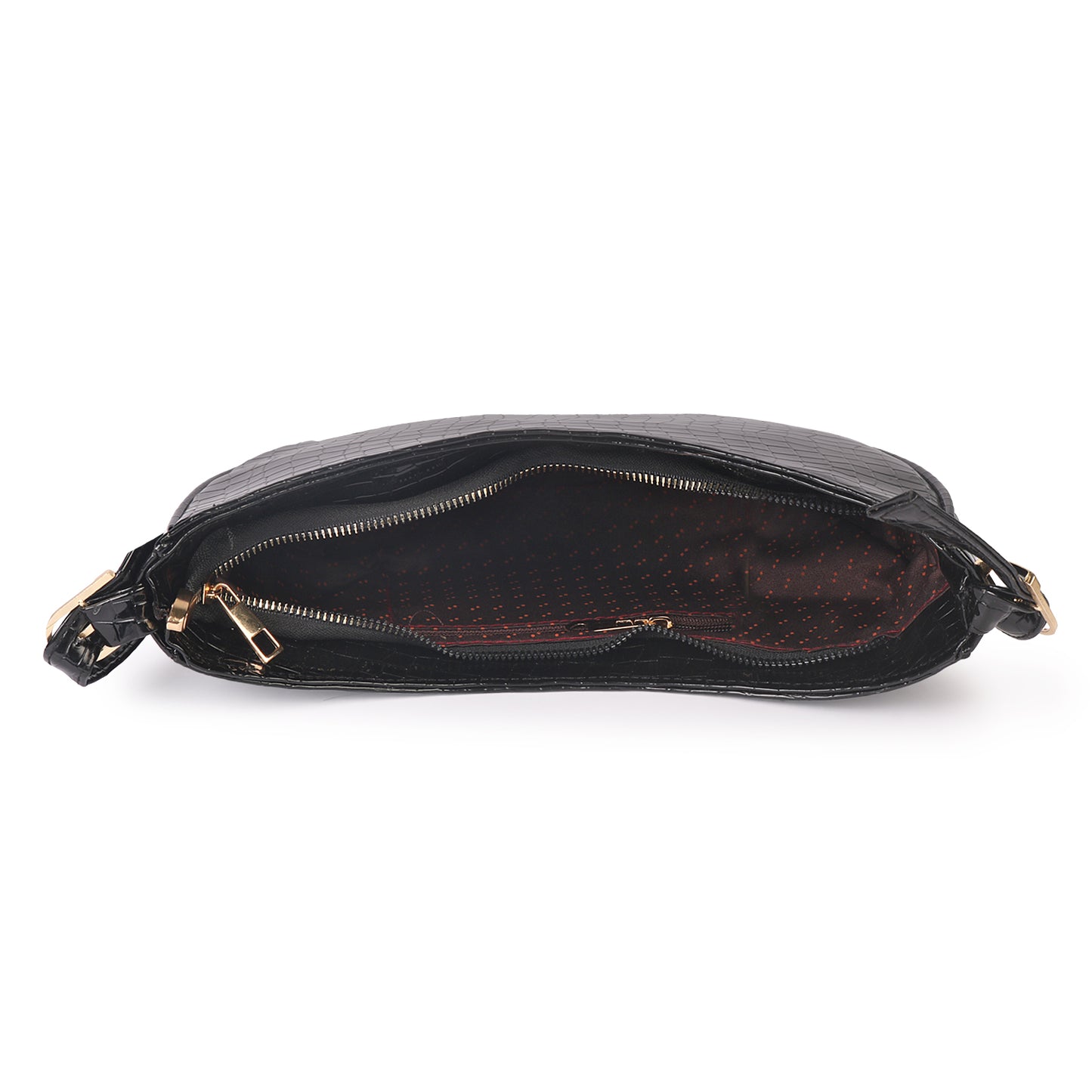 Crescent Moon Vegan Leather Snake Skin Shoulder Bag - Black