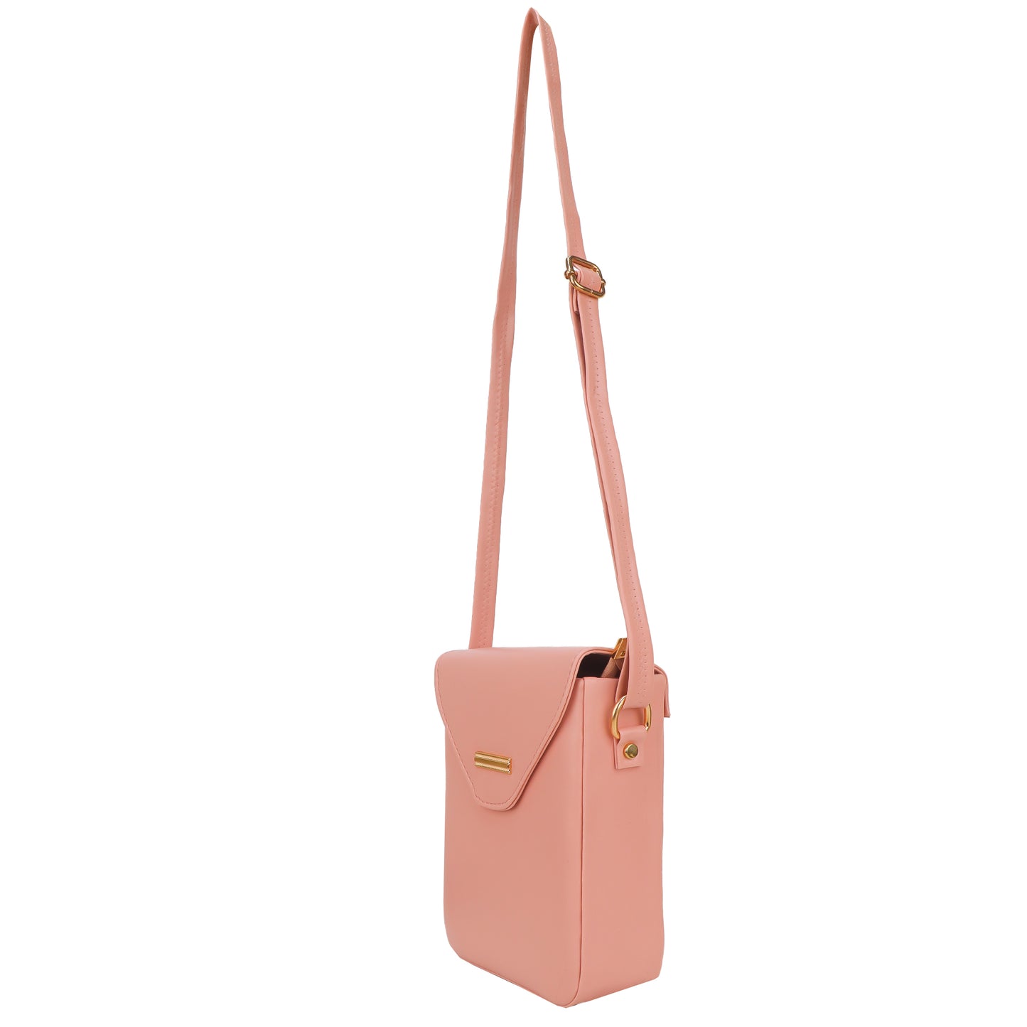 Miss Elona Vegan Leather Vertical Box Sling Messenger Bag - Peach