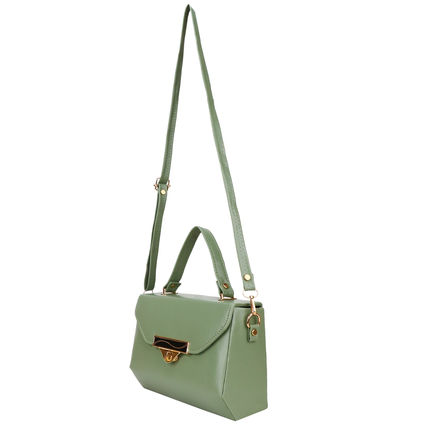 Madrid Vegan Leather Satchel Box Sling Bag - Green