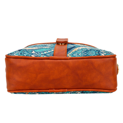 Ms. Elegant Paisley Printed Vegan Leather Sling Bag - Sky Blue