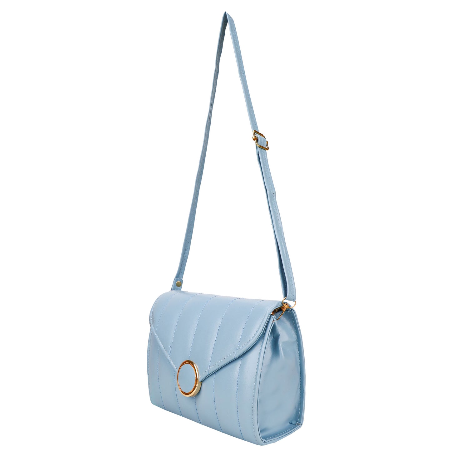 Ms. Puffy Vegan Leather quilted Sling Bag - Blue