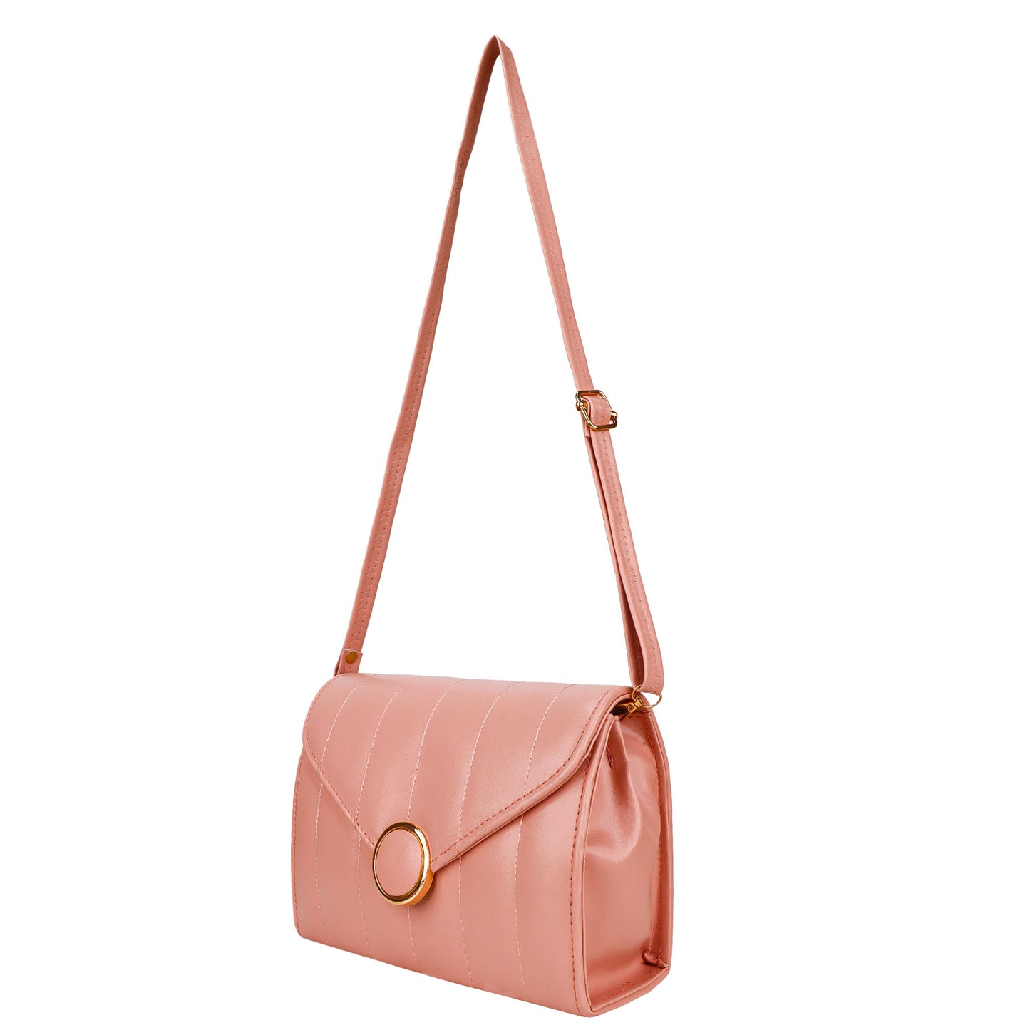 Ms. Puffy Vegan Leather quilted Sling Bag - Peach