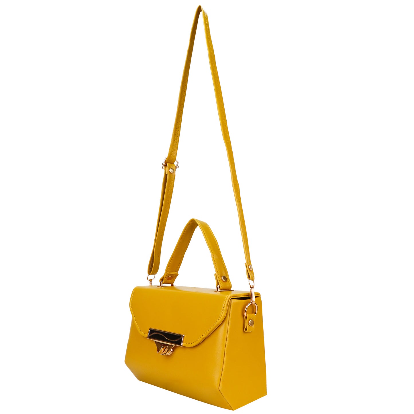 Madrid Vegan Leather Satchel Box Sling Bag - Yellow