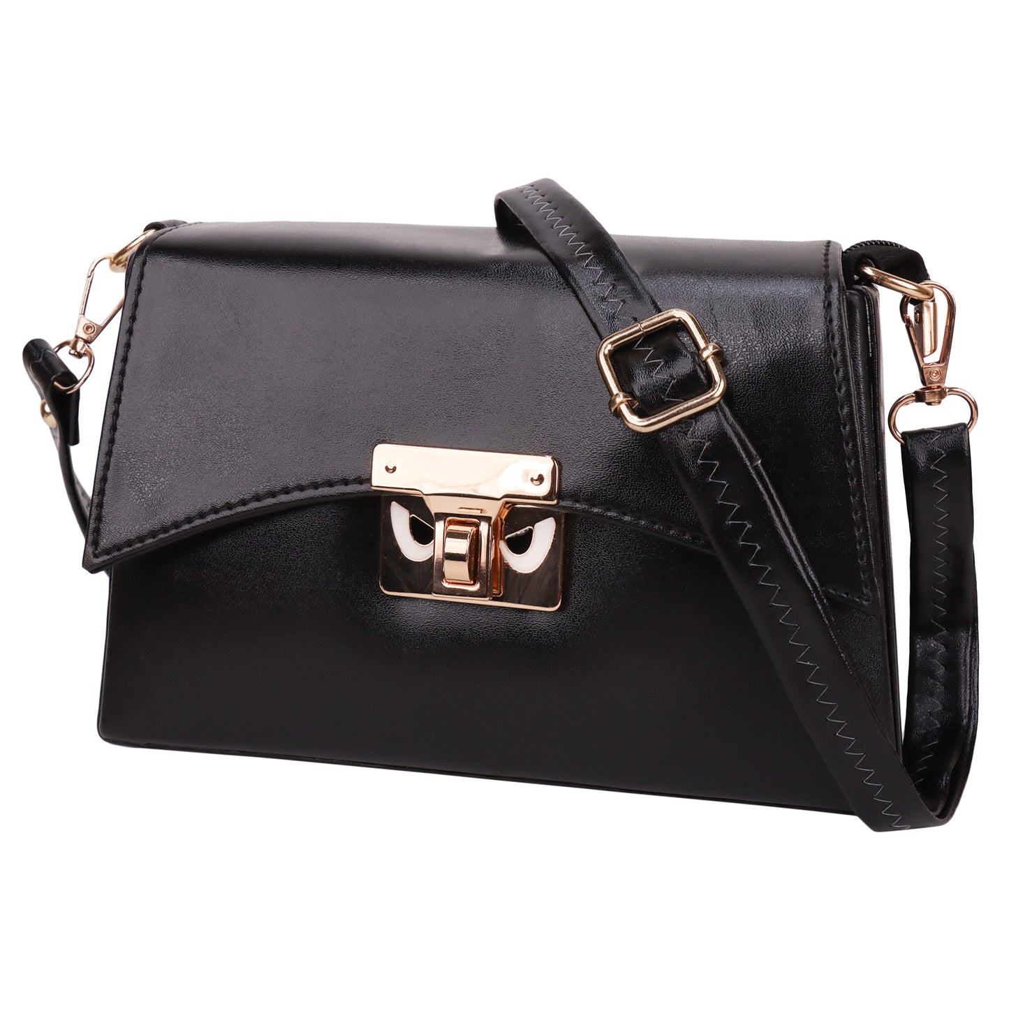 Devil Vegan Leather Satchel Box Sling Bag - Black