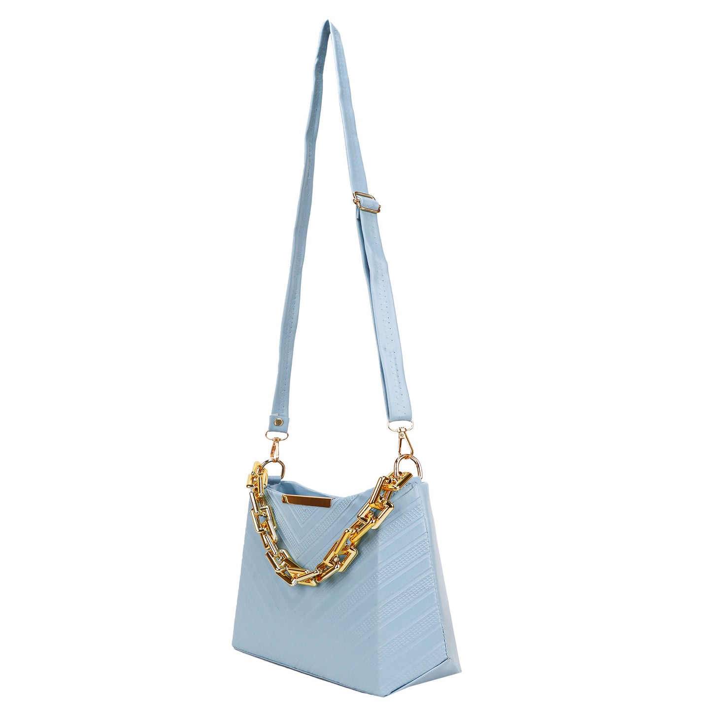 Ms. Classy Printed Vegan Leather Sling Bag - Blue