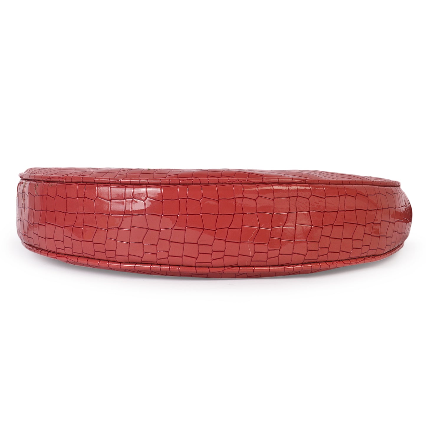 Crescent Moon Vegan Leather Snake Skin Shoulder Bag - Red